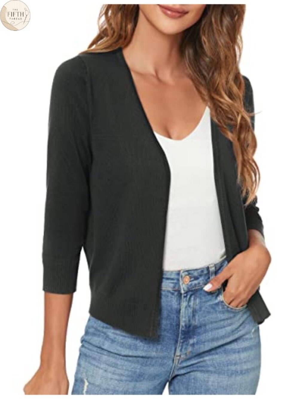 Women's Lightweight Open Front Knit Shrug Cardigan 3/4 Sleeve